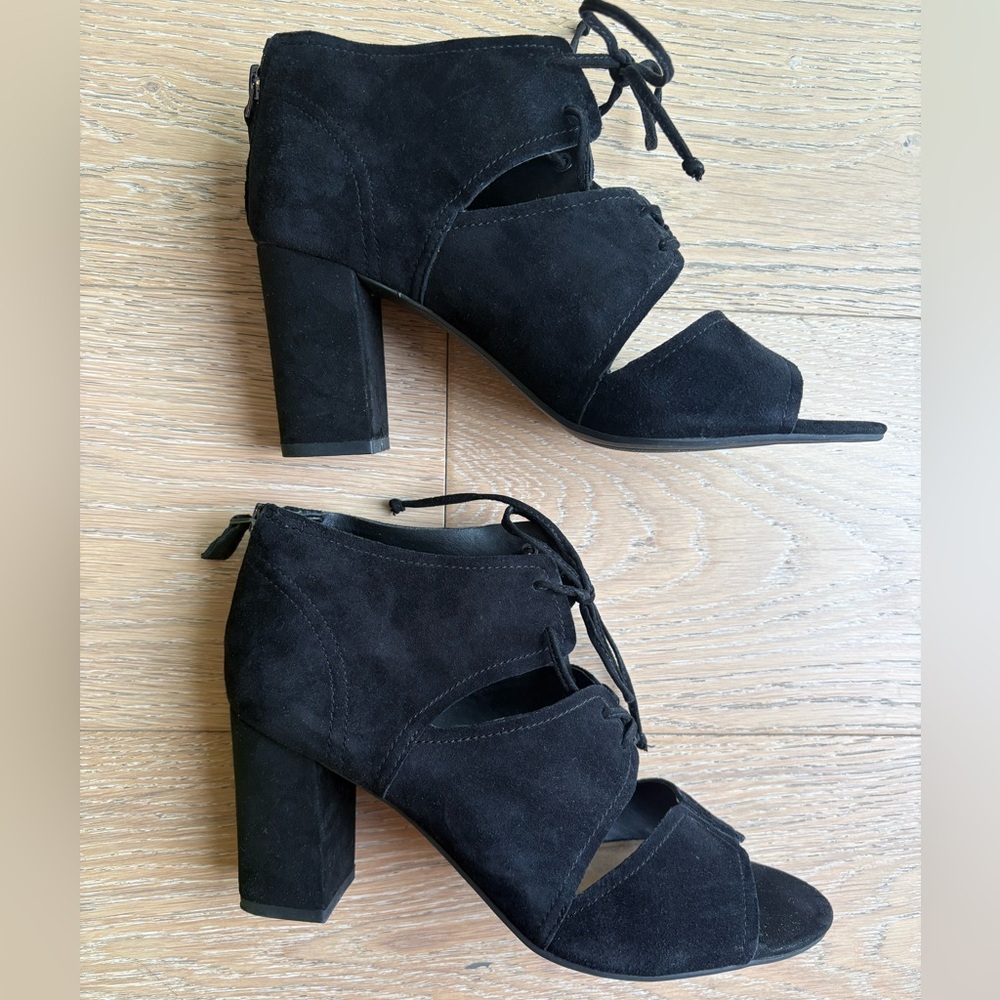 Black Suede Heeled Sandals (Frank Sarto)